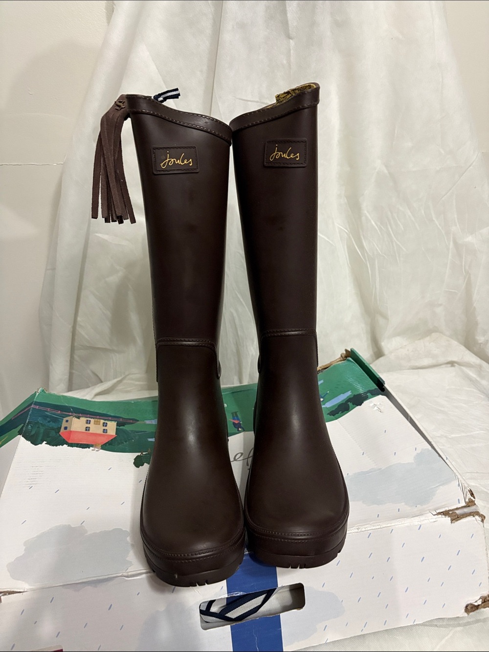 Joules Tall Rain Boots with Tassel size US 11 NWT